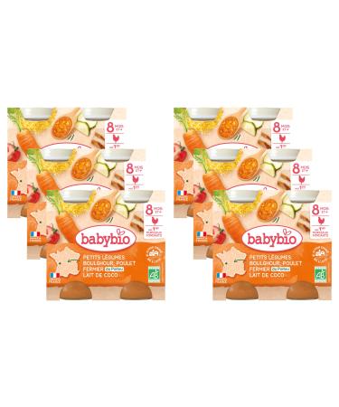 Babybio - Small pots - Small vegetables Bulgur Chicken Coconut milk with pieces - ORGANIC - 8+ months - 2x200g - Pack of 6