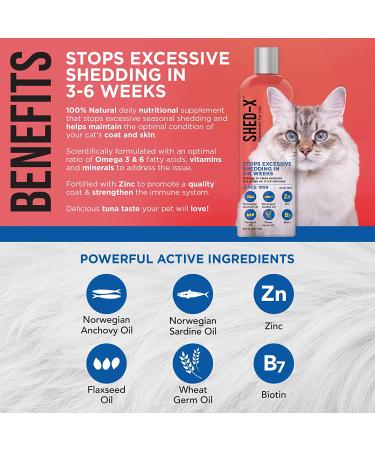 Shed-X Liquid Daily Supplement for Cats 8 oz - 100% Natural Formula for Excessive Shedding - Essential Fatty Acids, Vitamins, and Minerals - Buy Online on GoSupps.com