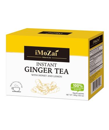 Imozai Instant Ginger Tea With Honey Crystals (Lemon Flavor, 30 Sachets) Lemon Flavor 30 Count (Pack of 1)
