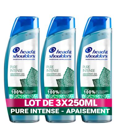 Head & Shoulders Pure Intense Itch Relief Anti-Dandruff Shampoo, 3x250 ml, With Peppermint, For Itchy, Oily Scalp, Up To 100% Dandruff Removal