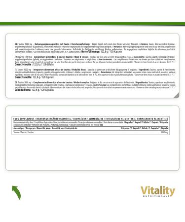 Taurin 1000 mg Capsules - Vegan Lactose-Free Gluten-Free | 4-Month Supply - Vitality Nutritionals by Vitaminexpress - Buy Online on GoSupps.com