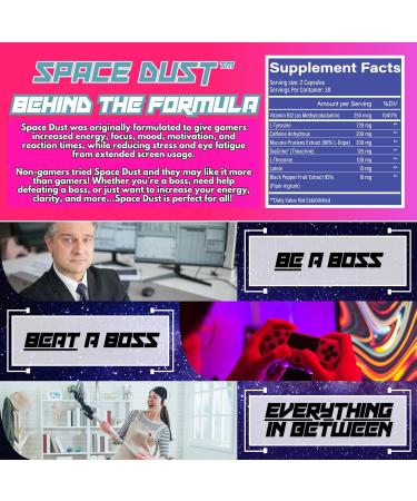 Space Dust - All-Natural Nootropic for Focus & Energy | 60 Capsules | Boost Memory Motivation & Cognitive Function with Teacrine Caffeine & Amino Acids | International Shipping Available - Buy Online on GoSupps.com