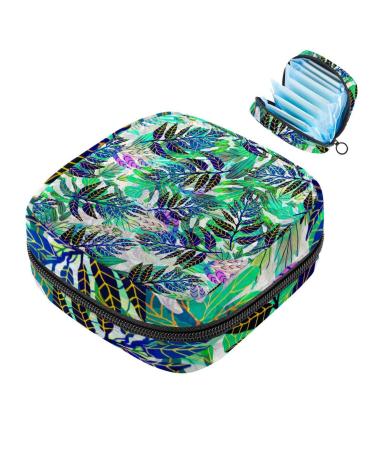 Menstruation pad bag with zipper women's napkin bag tampons collective bags for women and girls (tropical green leaf) Color 9