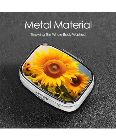 Sunflower Printing Small Pill Case - 2 Compartment Travel Pill Organizer for Purse & Pocket | Cute Gift Idea - Buy Online on GoSupps.com