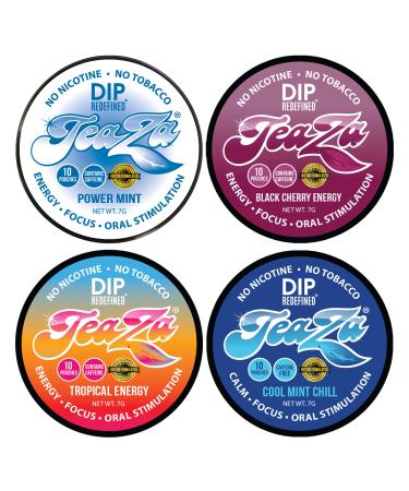 New Teaza Herbal Energy Pouch Mixed (4 Pack) Power Mint-Tropical-Cool Mint Chill-Banging Black Cherry