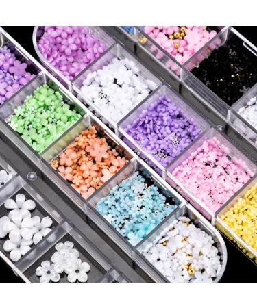 Noverlife 24 Grids Colorful Flower Nail Charms Set for DIY Nail Art - Rhinestones, Gems, Studs, Blossom Decals & Metal Balls - Ideal for Crafts, Phone Cases & Makeup - Multi-Colored - Buy Online on GoSupps.com