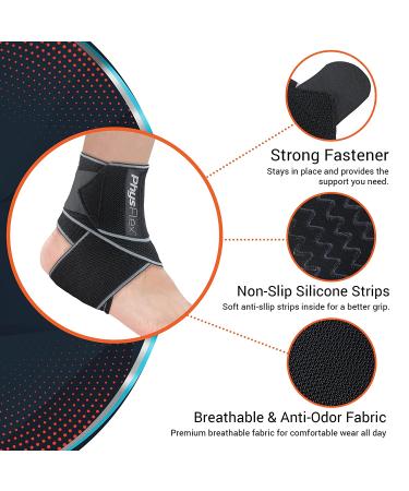 PhysFlex Ankle Brace 2 Pack - Compression Sleeve with Adjustable Strap for Sprained Ankle, Achilles Tendon, Plantar Fasciitis - Ideal for Men & Women - Gray - Buy Online on GoSupps.com