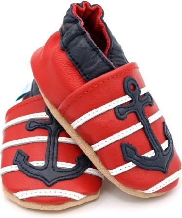 Dotty Fish Soft Leather Baby Shoes for Boys | Non-Slip Suede Soles | Red Anchors | Ages 0-6 Months to 4-5 Years - Buy Online on GoSupps.com