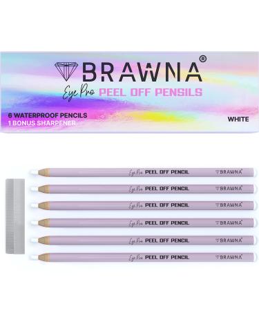 BRAWNA 6 Pcs Eyebrow Pencils with 1 Sharpener- Durable Waterproof Eyebrow Pencil - Quick Efficient & Easy to Use Eye Brow Pencils for Shaping Defining & Microblading- White 6 Pack White