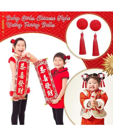 6 Pair Chinese Festival Hair Clips for Kids - New Year & Christmas Accessories with Pom Poms, Bows, and Tassels - Buy Online on GoSupps.com