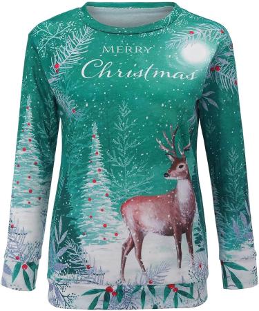 Angxiwan Christmas Women's Long Sleeve Xmas Printed Top - Green XX-Large - Buy Online on GoSupps.com