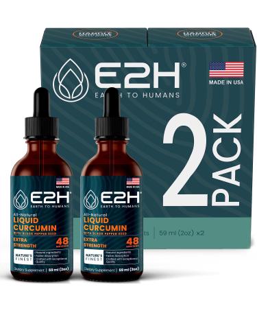 E2H Turmeric Curcumin Drops with Black Pepper - Boost Your Health - Joint Support Supplement - Vegan - Non-GMO - (2 Bottles)