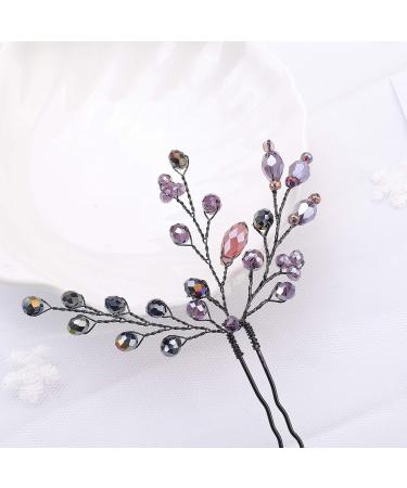 Kercisbeauty Purple Beaded Hair Pins - Wedding Bridal Hair Accessories for Bride Bridesmaid Prom - Pack of 3 - Buy Online on GoSupps.com