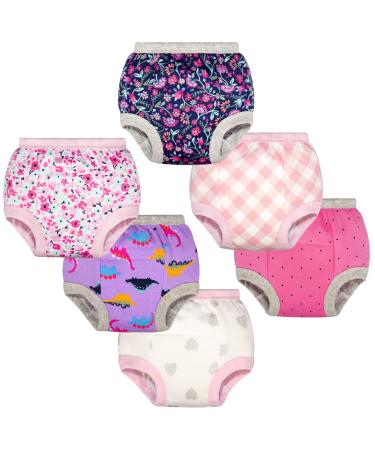 BIG ELEPHANT Baby Potty Training Pants, Soft Absorbent Toddler Potty Training Underwear 100% Cotton Pink 4T (Pack of 6)