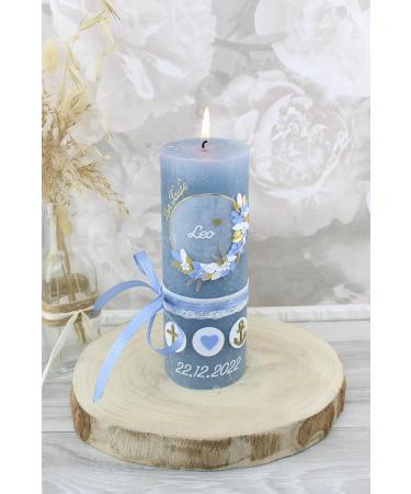 Cerziies Rustic Baptism Candle for Leo Boy or Girl - Personalized with Name & Date Hand Decorated Classic Wick - Buy Online on GoSupps.com