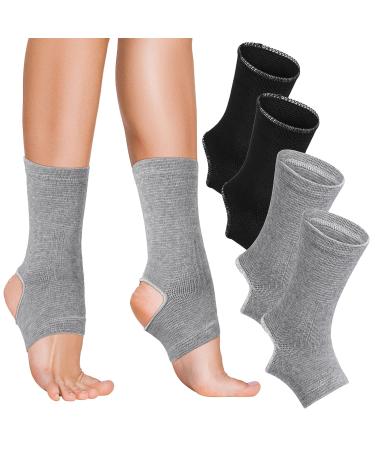 2 Pairs Ankle Compression Sleeve Open Heel Ankle Sleeve Elastic Light Ankle Support Sleeve Breathable Ankle Wraps Polyester Black Heels with Ankle Support Joint Support for Women Men  Black and Grey