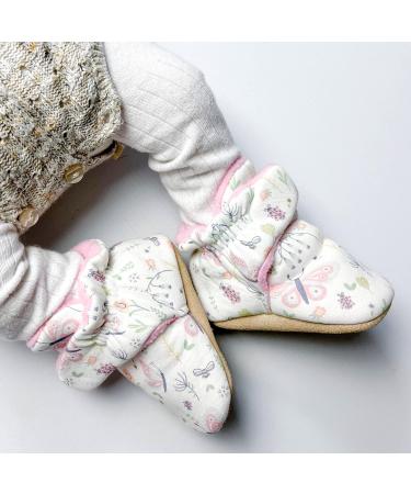 Dotty Fish Cotton Baby Booties with Suede Sole | Warm Fleece Lining | Non-Slip Pram Shoes | Stay On Slippers | 12-18 Months Soft Pink With Butterflies - Buy Online on GoSupps.com