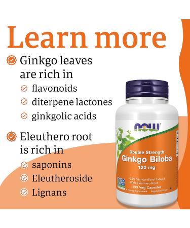 Now Foods Double Strength Ginkgo Biloba 120mg - 100 Vegan Capsules | Lab-Tested, SOYA Free, Gluten Free, Vegetarian, Non-GMO - Buy Online on GoSupps.com