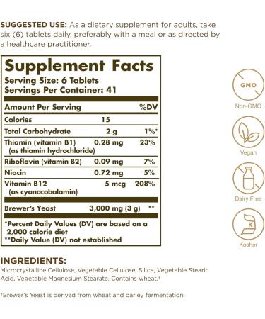 Solgar Brewer's Yeast 7 Grains with Vitamin B12 - 500 Tablets (Pack of 2) - Non-GMO Vegan Dairy Free Kosher - 82 Servings - Buy Online on GoSupps.com