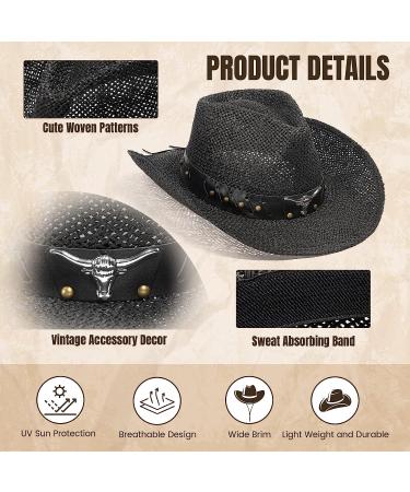 Simplicity Western Style Cowboy Straw Hat with Black Bull Band - Buy Online on GoSupps.com
