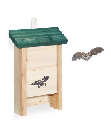 Relaxdays Bat Box Nesting Habitat Untreated Solid Wood Garden Animal Shelter HxWxD: 25.5 x 18 x 6 cm Natural/Green 10028877