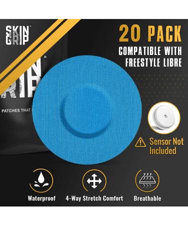 Skin Grip Freestyle Libre 2 Adhesive Patches - 20 Pack Blue | Waterproof & Sweatproof Sensor Cover for 10-14 Days - Buy Online on GoSupps.com