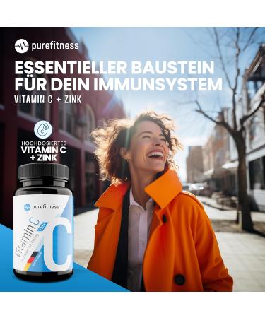PureFitness Vitamin C 1000mg & Zinc 25mg - 180 Tablets | Immune Support Natural Complex No Additives | High Dose Vitamin C for Adults - Buy Online on GoSupps.com