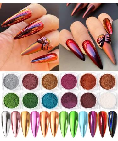 12 jar pearl powder nail chrome rose gold purple holographic rainbow powder reflective mirror effect glitter laser powder with 8 eyeshadow brush 12 chrome nail powder