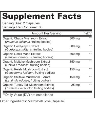 LIVELY VITAMIN CO. Mushroom Magic - Chaga - Cordyceps - Lions Mane - Turkey Tail - Reishi - Shiitake - Maitake - Immune - Energy - Memory - Non-GMO - 120 Vegan Capsules - Buy Online on GoSupps.com