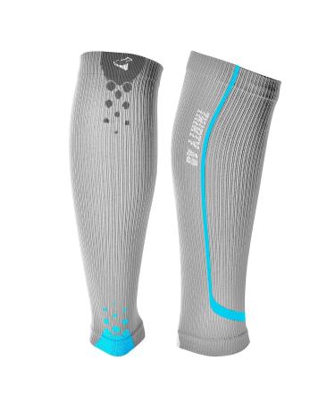Thirty48 Graduated Calf Compression Sleeves 15-20 OR 20-30 mmHg | Maximize Fast Recovery by Increasing Oxygen to Muscles Medium 1 Pair Blue