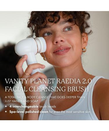 Vanity Planet Raedia 2.0 Facial Cleansing Brush with 4 Interchangeable Heads - White Silicone Exfoliator for Glowing & Acne Prone Skin - Water-Resistant Body Brush - Buy Online on GoSupps.com