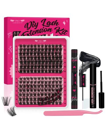 Lash Clusters Kit DIY Lash Extension Kit with 168 Pcs Individual Lashes Cluster Lashes Bond and Seal Eyelash Applictor Lash Remover Eyelash Extension Kit for Beignner(Tender+Glitter Kit)
