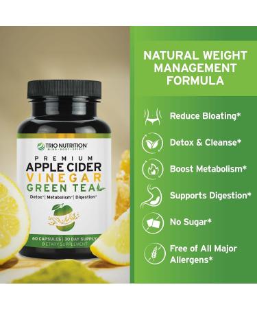 TRIO NUTRITION Apple Cider Vinegar Capsules with Green Tea - Natural Sugar Free Apple Cider Vinegar Pills with The Mother for Body Cleanse Immune Weight Management & Metabolism Booster* Apple Cider Vinegar and Green Tea - Buy Online on GoSupps.com