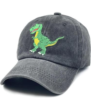 Boys' Skull Dinosaur Hat | Washed Vintage Embroidered Baseball Cap | Cute Funny Dinosaur - Black - Buy Online on GoSupps.com
