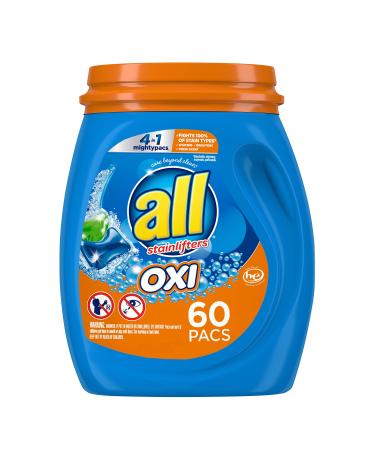 All Mighty Pacs Laundry Detergent 4 In 1 with Oxi, Tub, 60 Count