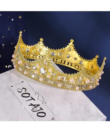 Baroque Vintage Rhinestone Pearl Wedding Tiara for Men - Champagne Gold Crown for Cosplay, Homecoming & Birthday Party - Buy Online on GoSupps.com