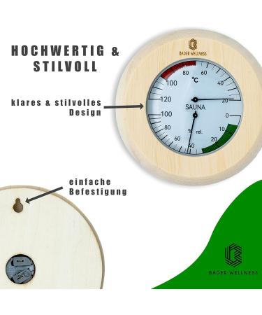 Bader Wellness Sauna Thermometer Hygrometer 2in1 - Premium Heat-Resistant Sauna Accessories with Solid Wood Frame | Accurate Temperature & Humidity Measurement (20 C - 120 C) - Buy Online on GoSupps.com