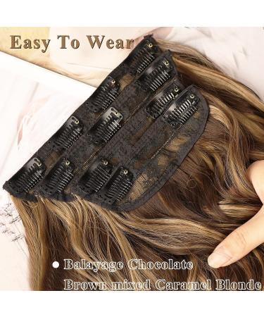 NAYOO Clip in Long Wavy Hair Extensions - 4PCS Curly Synthetic Thick Hairpieces - 20 inch Balayage Chocolate Brown Mixed Caramel Blonde - Double Weft Hair Full Head - Buy Online on GoSupps.com