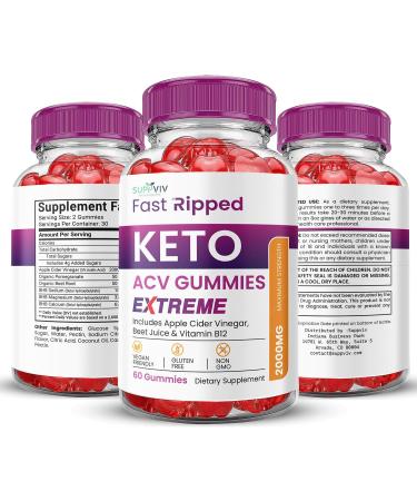 Fast Ripped Keto ACV Gummies 2000MG - Apple Cider Vinegar Weight Loss Supplement - 60 Count - Buy Online on GoSupps.com