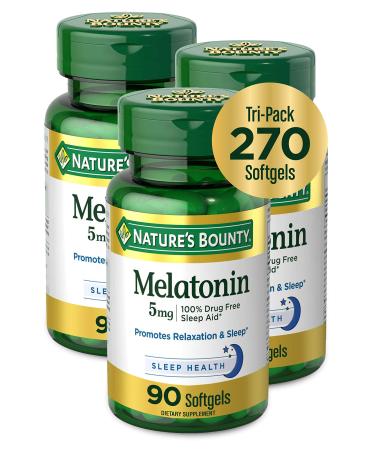 Nature's Bounty Melatonin 100% Drug Free Sleep Aid Dietary Supplement Promotes Relaxation and Sleep Health 5 mg 90 Count Pack of 3 - Buy Online on GoSupps.com