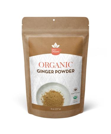 SPICY ORGANIC Ginger Powder - 100% Pure USDA Organic - Non-GMO, Gluten-Free - Comes in a Resealable Pack - Raw Ground Ginger Root - 44 Servings Per Container, 8 Oz (227 grams) 8OZ