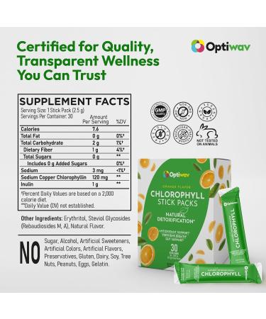 Chlorophyll Powder Packets - Chlorophyll Stick Packs for Water - Detox Boost Gut Health & Antioxidant Support Natural Green Juice Powder - Vegan Gluten-Free Sugar Free Orange Flavor 30 Packs 30 Count (Pack of 1) - Buy Online on GoSupps.com