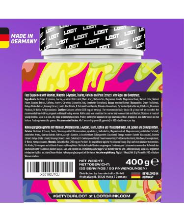Loot Game Booster - Enhance Concentration & Endurance | 50 Servings (400g) | Caffeine & 20 Unique Ingredients | Flow-State Formula - Sour Shock - Buy Online on GoSupps.com