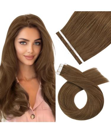 Moresoo tape in extensions real hair brown 45cm remy real hair extensions tape hair extensions thick extensions real hair tape in light brown #8 10 pieces 25g 45 cm 1. #8