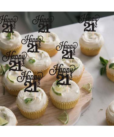 Pack of 24 21 Cupcake Toppers Glitter Happy 21st Birthday Cake Toppers Number 21 Eightteen Sweet 21 Birthday Wedding Anniversary Party Cake Decorations Accessories Black 21st-schwarz - Buy Online on GoSupps.com