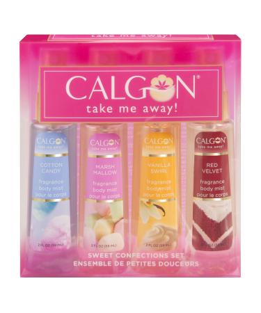 Calgon Take Me Away 4 Pc Gift Set (Refreshing Body Mist 2.0 Oz Of Cotton Candy Marsh Mallow Vanilla Swirl & Red Velvet) for Women By 2 Fl Oz