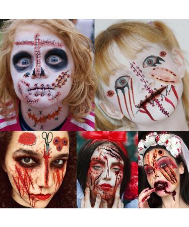 Billzar Halloween Fake Scars Tattoos Kit - 138+ PCS for Men, Women, and Kids - Zombie Makeup, Face Stitches, Temporary Chucky Scar, Scab, and Scratches - Halloween Wound Stickers - 18 Sheets - Buy Online on GoSupps.com