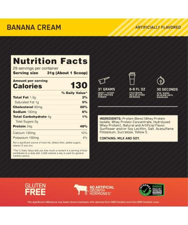 Buy Optimum Nutrition Gold Standard 100% Whey Banana Cream 2 lb (907 g) - International Shipping Available - Buy Online on GoSupps.com