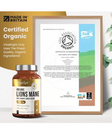 Organic Lions Mane 1800mg Mushroom Supplement - 120 Capsules - 4 Month Supply with Ginkgo Biloba & Black Pepper - VitaBright - Buy Online on GoSupps.com