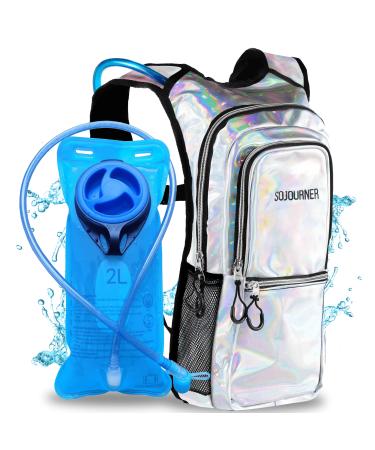 Sojourner Hydration Pack, Hydration Backpack - Water Backpack with 2l Hydration Bladder, Festival Essential - Rave Hydration Pack Hydropack Hydro for Hiking, Running, Biking, Festival Gear Holographic - Silver